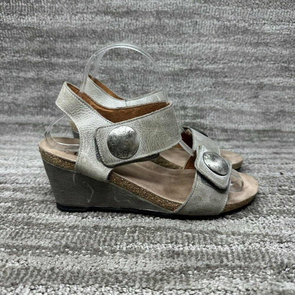 Taos Women Sandal Carousel 2 Size EU 39/US 8-8.5 Gray Leather Wedge Heel Shoe